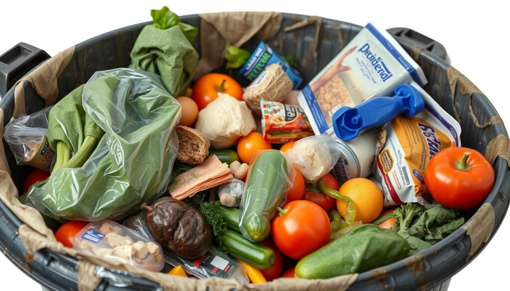 Wyrzucona żywność w koszu na śmieci